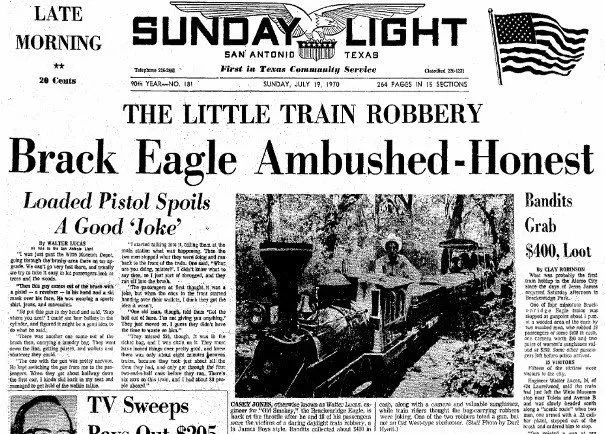 An article about the robbery published on the front page of The Light on Sunday, July 19, 1970. - TWITTER / THEHISTORYOFTX