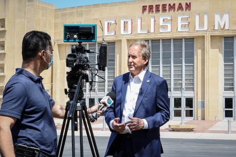 Texas AG Ken Paxton enjoys some camera time in front of Freeman Coliseum. - COURTESY PHOTO / TEXAS ATTORNEY GENERAL'S OFFICE