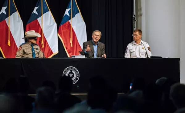 Gov. Greg Abbott speaks at the recent South Texas press conference where he pledged to restart Trump's border wall. - TEXAS GOVERNOR'S OFFICE