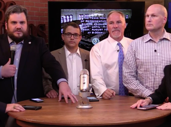 Far-right Representatives Jonathan Stickland, Briscoe Cain, Kyle Bierfermann and Tony Tinderholdt tear House Speaker Joe Straus a new one on Facebook live. - FACEBOOK, EMPOWER TEXANS