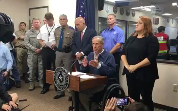 Gov. Abbott updates reporters on Hurricane Harvey in Austin Friday. - TEXAS TRIBUNE, SCREENSHOT VIA FACEBOOK LIVE