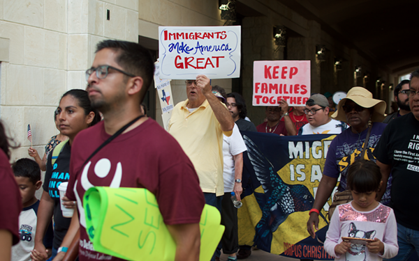 SB 4 protestors outside the federal courthouse in San Antonio. - MONICA SIMMONS