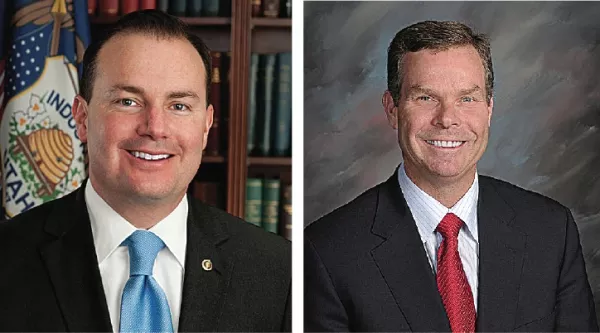 Sen. Mike Lee (left) and Utah Attorney General John Swallow (right)