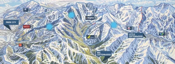 The One Wasatch concept, with blue dots representing a potential connection between resorts.