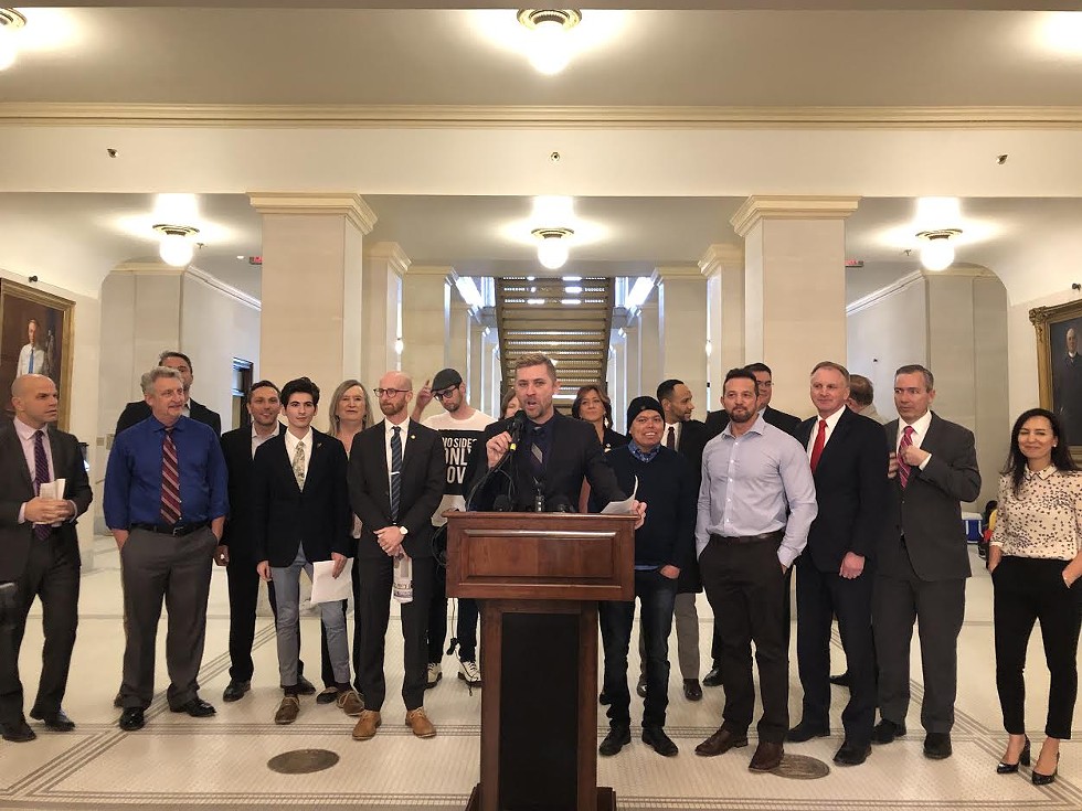 “We are raising the consciousness of this state on what we can do to help prevent suicide,” Equality Utah's Troy Williams, center, said. - KELAN LYONS