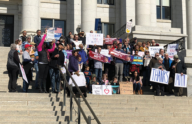 A“Thank you, Mitt” gathering on the state Capitol steps in February 2020 - CHRIS VANOCUR
