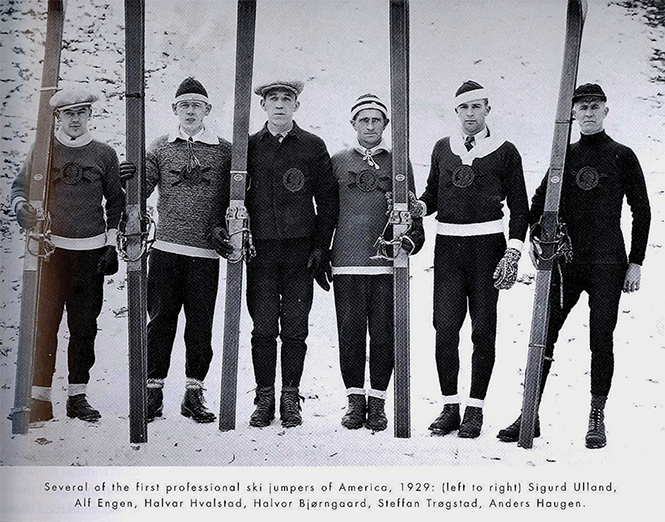 Alf Engen, second from left, and his early ski jumping competitors - COURTESY PHOTO