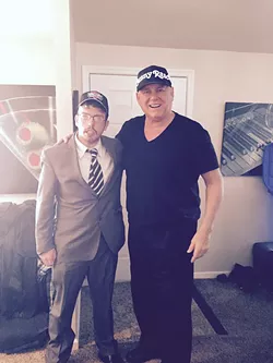 Russell Greer (left) poses for a photo with Dennis Hof&mdash;the famed owner of seven brothels in Nevada, including Moonlite Bunny Ranch, where Greer was a regular. - COURTESY PHOTO