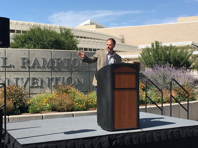 SMG General Manager Dan Hayes speaks outside the Salt Palace Convention Center. - DW HARRIS