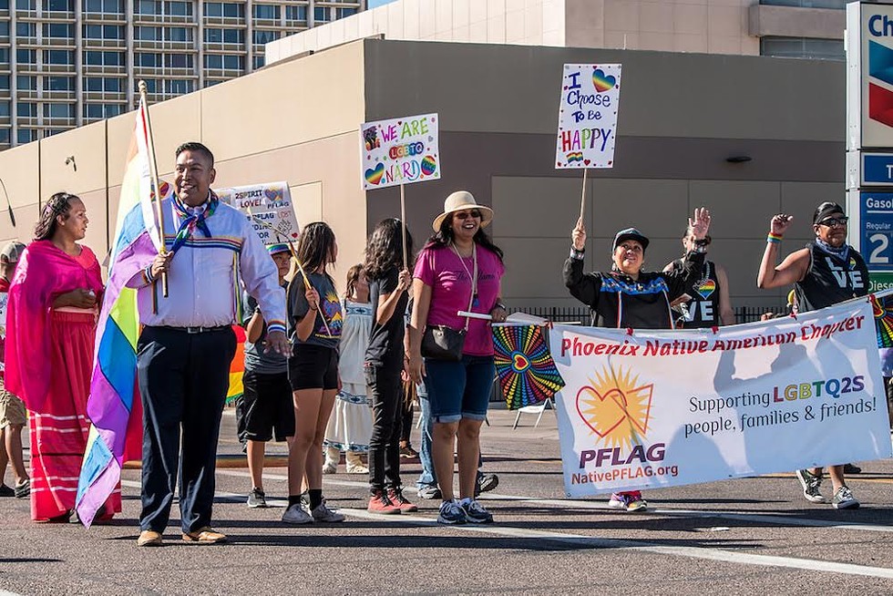 Participants in the 35th Native Community Connections parade in Phoenix, Ariz., show their LGBTQ pride. - PAULANN EGELHOFF