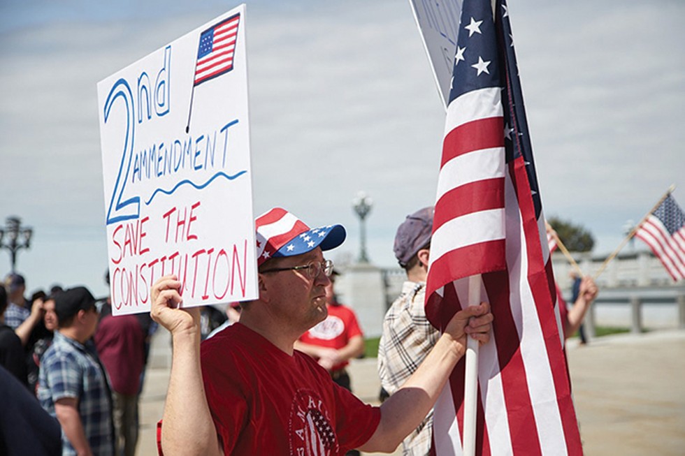 “No one, not children, not politicians, not business leaders, not religious leaders, not even the president of the United States—no one gets to use a crisis or a tragedy to take away any of our civil rights,” Women Against Gun Control’s Janalee Tobias told the crowd of Second Amendment supporters on April 14. - SARAH ARNOFF