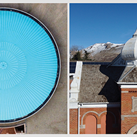 Distinctive colors and shapes top the Shiners Children’s building, left, and the Salt Lake Acting Co. theater, right.