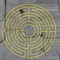 A brightly colored maze decorates a parking lot near the Commonwealth Room and the Center for Spiritual Living.