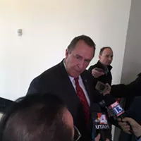 Mark Shurtleff fields questions from the press on Friday, Feb. 24.