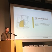 Jill Jones of AJC Architects describes the floor plan for a proposed homeless shelter.