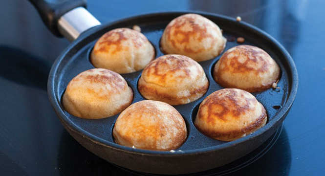 Aebleskiver, Danish pancake balls, defy flatness