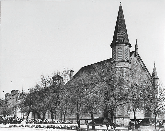The former location of First Presbyterian Church hosted a kindergarten in its basement. - MARRIOTT DIGITAL LIBRARY