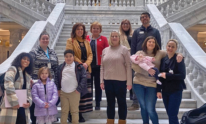 Anna Thomas, front right, of Voices for Utah Children poses with full-day kindergarten proponents at the Utah State Capitol. - COURTESY PHOTO