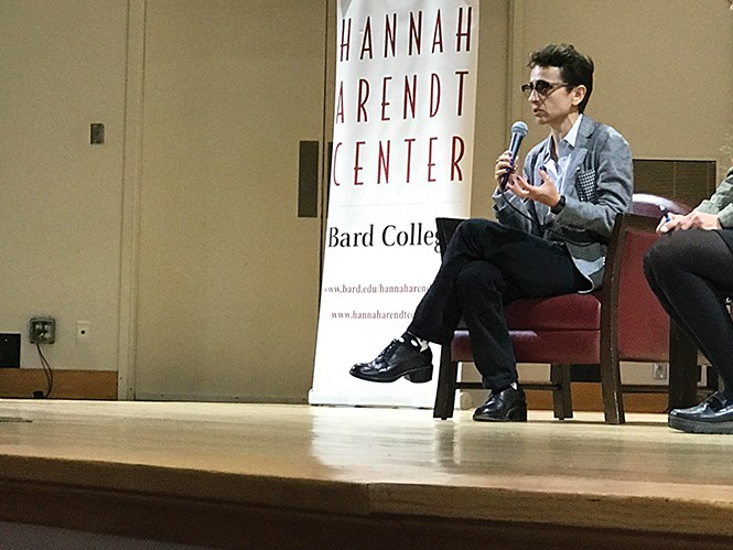 Masha Gessen during one of her participations at last month’s 10th annual International Conference on Crises of Democracy at Bard College. - BAYNARD WOODS