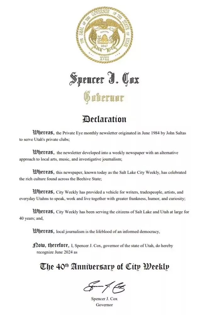 Governor issues declaration honoring 40 years of City Weekly - Vimarsana News