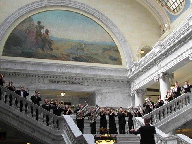 Westlake High Marching Band performing the National Anthem. - TIFFANY FRANDSEN