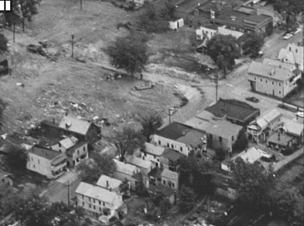 A photograph of the neighborhood in 1966 near the time of demolition