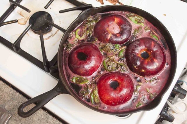 Apples braising in cider and cassis - HANNAH PALMER EGAN