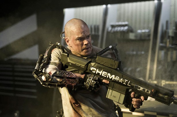 BALD AMBITION Damon plays a criminal turned class warrior in Blomkamp's heavy-handed allegory.