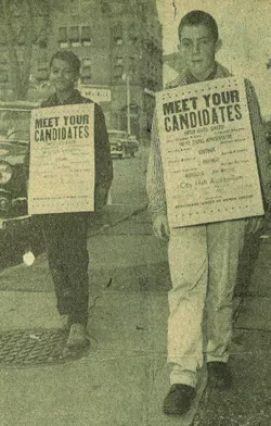 Bill Sorrell (left), in sixth grade, campaigning for Bernard J. Leddy, T.J. Donovan's grandfather