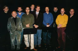 "CATHARSIS" COMPOSERS from left: Thomas Read, Allen Shawn, Troy Peters, Anthony Cornicello, Don Jamison, Alex Abele, Erik Nielson, Daniel Jessie, David Gunn and Steven Kimowski.