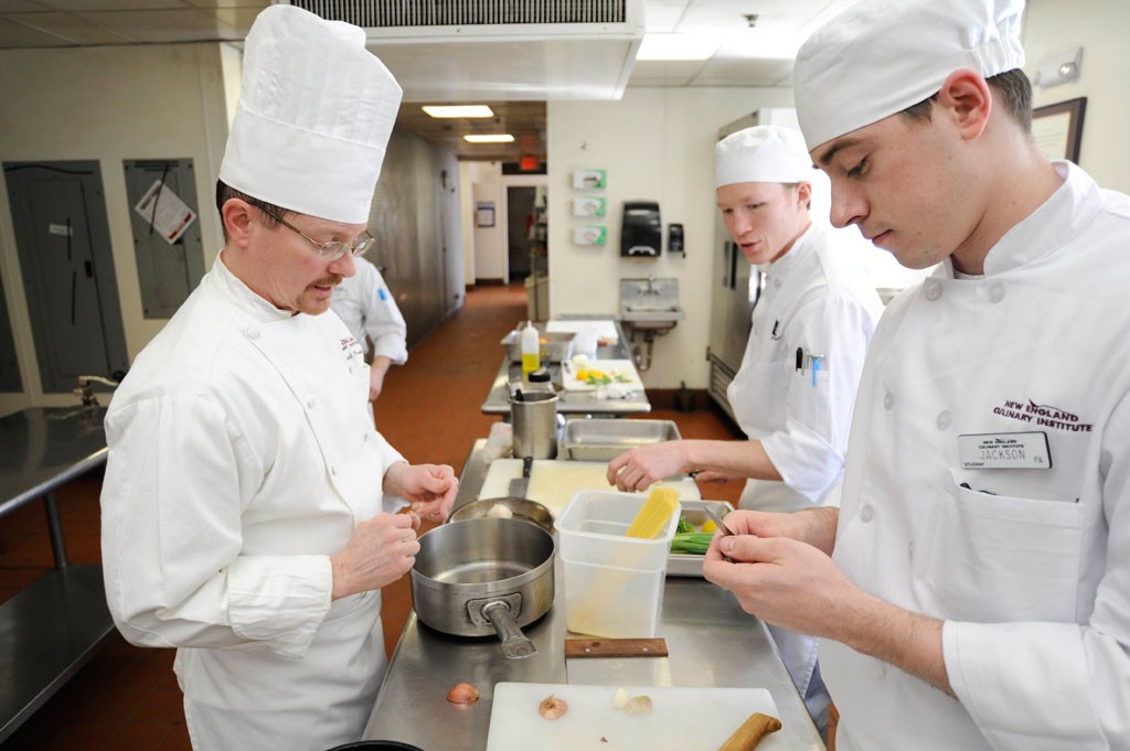 Chef-instructor David Parson and students Jackson Person, right, and Aidan Murch in a Sensory Analysis class - JEB WALLACE-BRODEUR