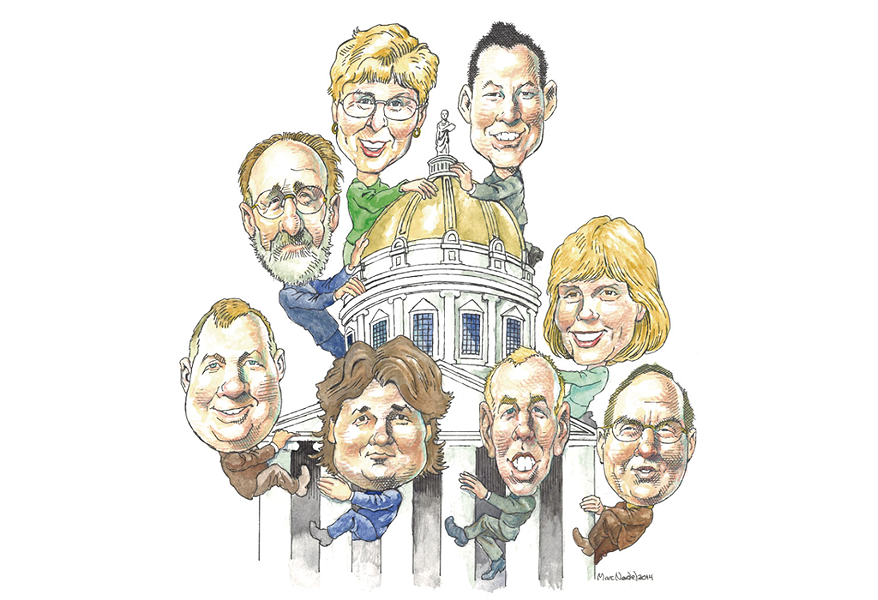 Clockwise from top right: Michael Ly (R), Jean O'Sullivan (D), Roy Collette (L), Scot Shumski(R), Loyal Ploof (L), Kurt Wright (R), Bob Hooper (D), Joanna Cole (D) - MARC NADEL