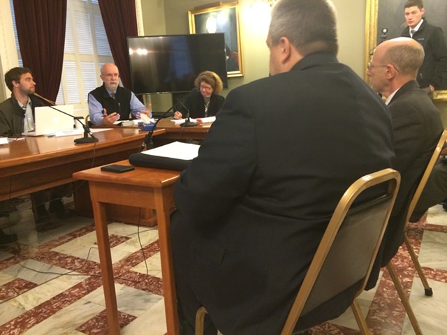 From left, Vermont Defender General Matthew Valerio and Vermont Prisoners' Rights Office supervising attorney Seth Lipschutz testify before the Joint Corrections Oversight Committee. - MARK DAVIS