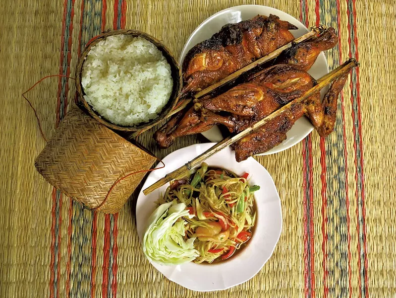 Gai yang and som tum with sticky rice - COURTESY OF SAAP