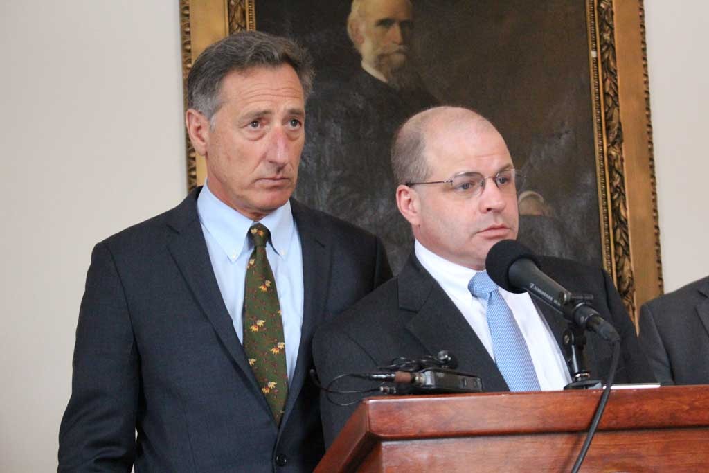 Gov. Peter Shumlin and Chief of Health Care Reform Lawrence Miller last Friday at the Statehouse - PAUL HEINTZ