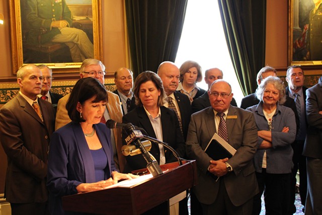 House Republicans at a Statehouse press conference in April - PAUL HEINTZ
