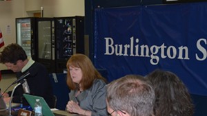 Jeanne Collins at the Burlington School Board meeting on Tuesday.