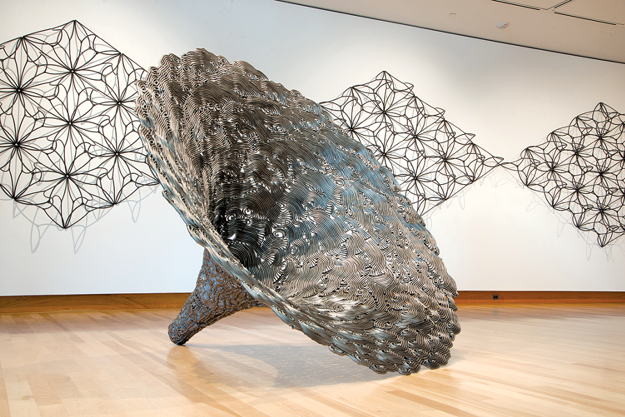 John Bisbee's "Hearsay," foreground; "Floresco" on wall - SHELBURNE MUSEUM