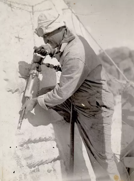 Luigi Del Bianco carving George Washington's likeness on Mount Rushmore - COURTESY OF LOU DEL BIANCO