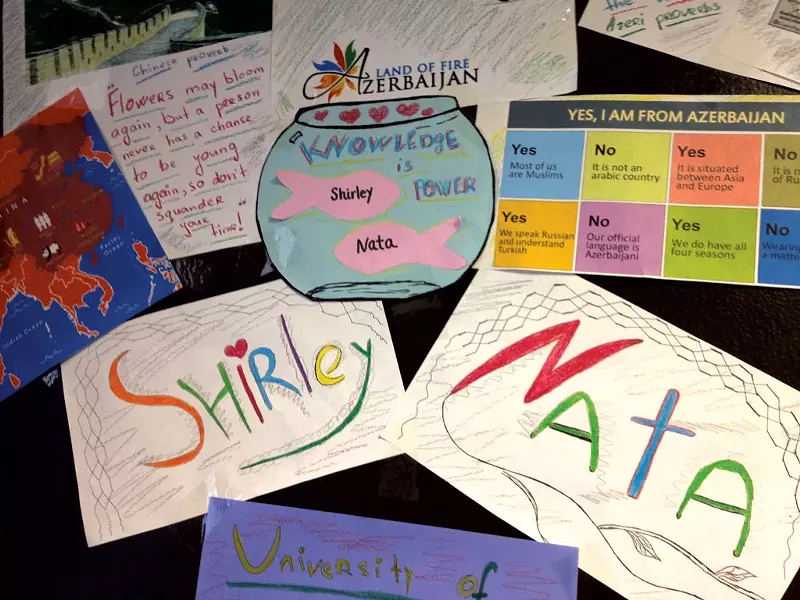 Natavan Dudkina's dorm room door - MOLLY WALSH