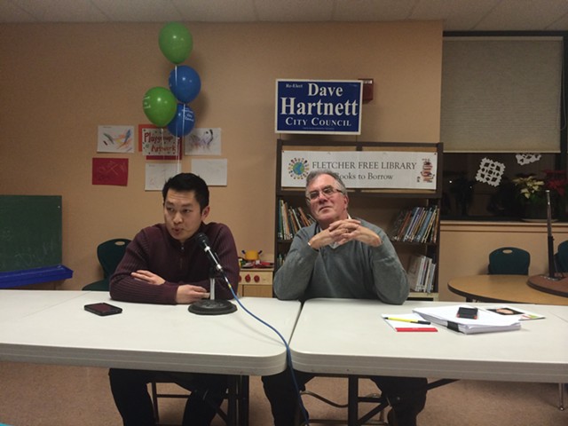 Republican Michael Ly, left, and Democratic incumbent Tom Ayres at a recent candidate forum. - ALICIA FREESE