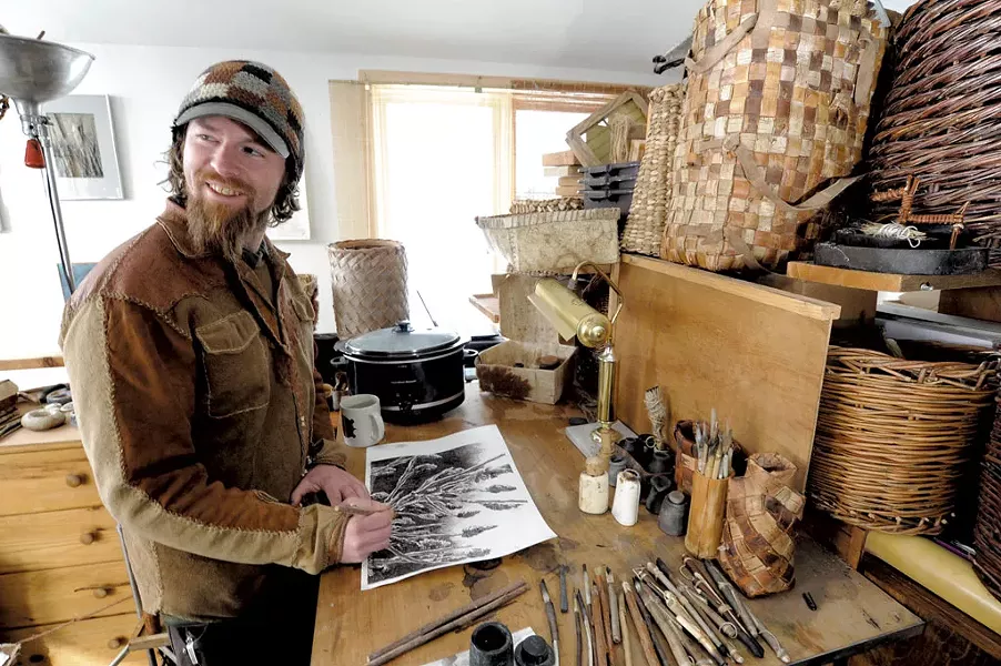 Nick Neddo with his handmade art supplies - JEB WALLACE-BRODEUR
