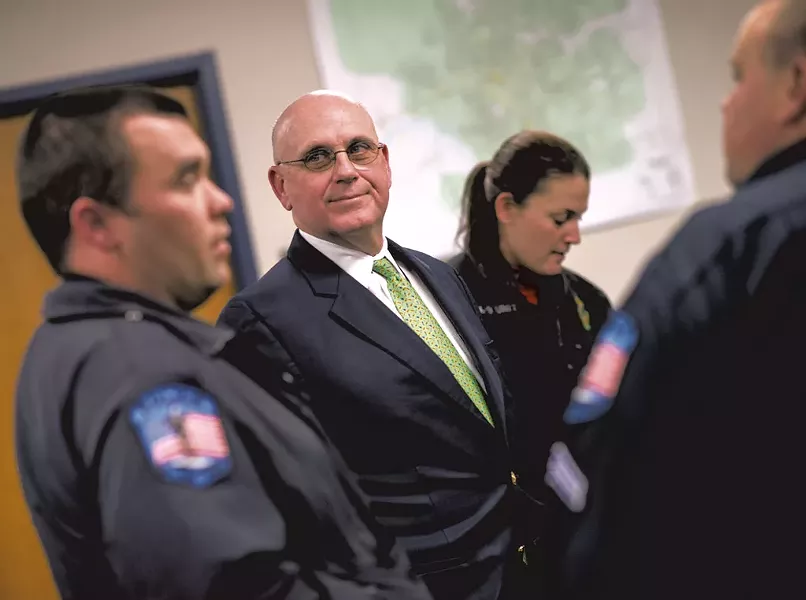 Police chief James Baker with Rutland officers - CALEB KENNA