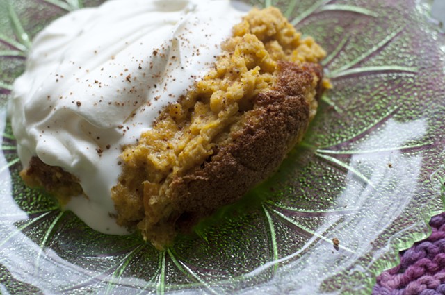 Pumpkin pudding, on a plate with cream! - HANNAH PALMER EGAN