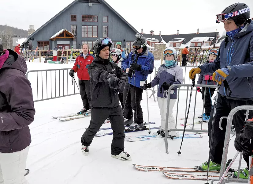 Rep. Adam Greshin organizing the lift line at Sugarbush Resort - JEB WALLACE-BRODEUR