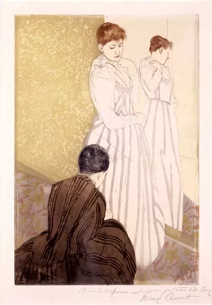 "The Fitting" by Mary Cassatt