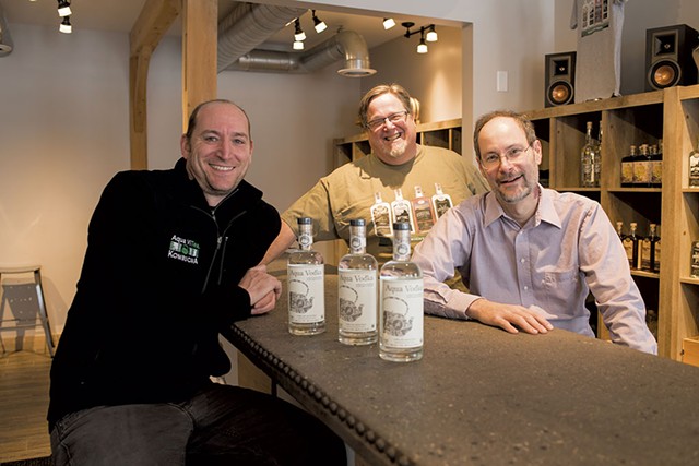 Left to right: Aqua ViTea Kombucha founder Jeff Weaber and Appalachian Gap Distillery owners Lars Hubbard and Chuck Burkins - CALEB KENNA