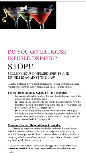 DLC flier distributed in local bars and restaurants - COURTESY OF THE VERMONT DEPARTMENT OF LIQUOR CONTROL