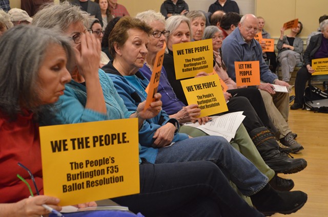 Opponents of the F-35s at a City Council meeting - FILE: KATIE JICKLING
