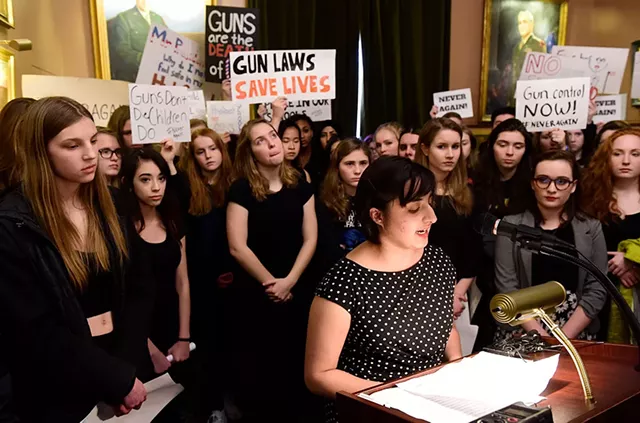 Hannah Pandya speaking at the Statehouse about gun violence - FILE: JEB WALLACE-BRODEUR